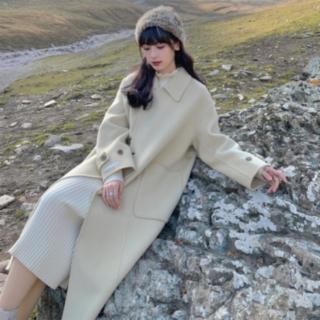 【巴黎精品】毛呢大衣羊毛外套(簡約牛角扣寬鬆長版女外套p1aq26)