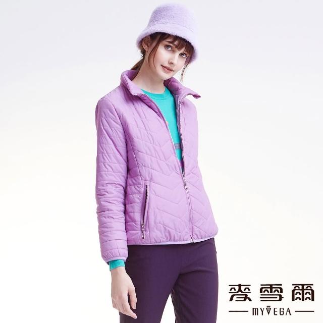 【MYVEGA 麥雪爾】橫紋車線立領保暖鋪棉外套-紫