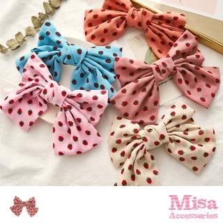【MISA】雪紡髮夾 蝴蝶結髮夾/可愛甜美草莓印花雪紡蝴蝶結造型髮夾(5色任選)