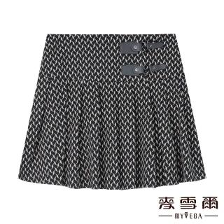 【MYVEGA 麥雪爾】造型皮革C釦傘狀短裙-黑