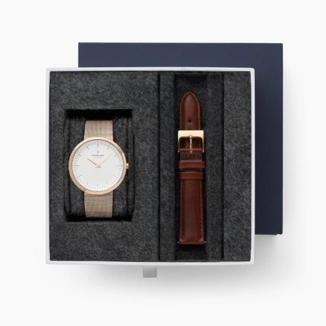 【Nordgreen】Unika優雅獨特玫瑰金米蘭錶帶腕錶套組32mm(IN32RGXXMEROLEBR)