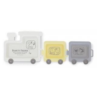 【小禮堂】Snoopy 塑膠列車造型兒童餐盤 - 白黃灰款(平輸品)