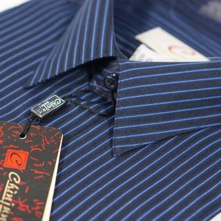【CHINJUN/65系列】機能舒適襯衫-長袖、深黑藍條紋、2170