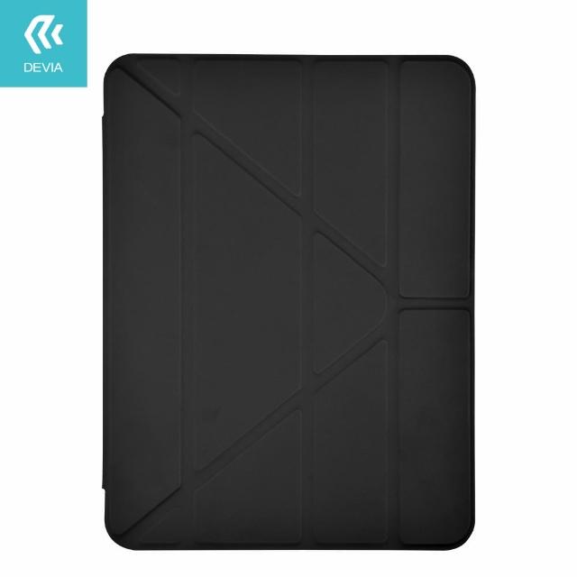 【DEVIA】iPad 10 10.9吋多角摺疊Nappa皮革保護套-黑色(TPU霧面半透明軟底殼)