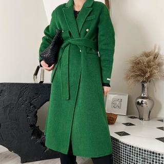 【巴黎精品】毛呢大衣羊毛外套(長版純色寬鬆西裝領女外套2色p1aq48)