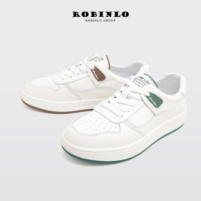 【Robinlo】美式悠活綁帶真皮小白鞋休閒鞋IVOR(摩卡棕/潮流綠)