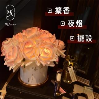 【愛莯】10朵玫瑰花LED夜燈大理石紋花盆系列(香氛夜燈)
