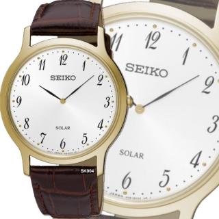 【SEIKO 精工】SOLAR太陽能/簡約數字金殼褐皮帶腕錶38㎜-加攜帶式錶盒 經銷商S6(SUP860P1/V115-0BE0G)