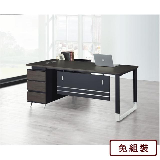 【AS雅司設計】AS-克雷格6尺L型黑色辦公桌+側櫃-桌子:180x80x76cm  側櫃160x40x67cm
