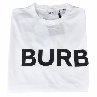 【BURBERRY 巴寶莉】BURBERRY HORSEFERRY字母LOGO印花設計棉質寬鬆短袖T恤(男裝/白x黑字)