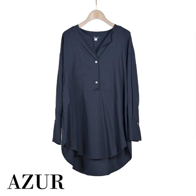 【AZUR】長版排釦領雪紡上衣