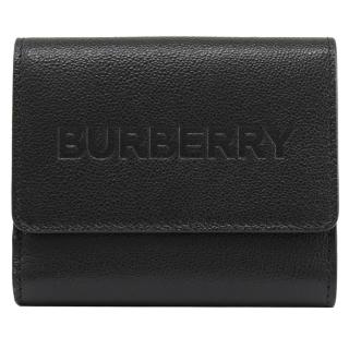【BURBERRY 巴寶莉】經典品牌烙印LOGO小牛皮雙面扣式零錢短夾(黑)