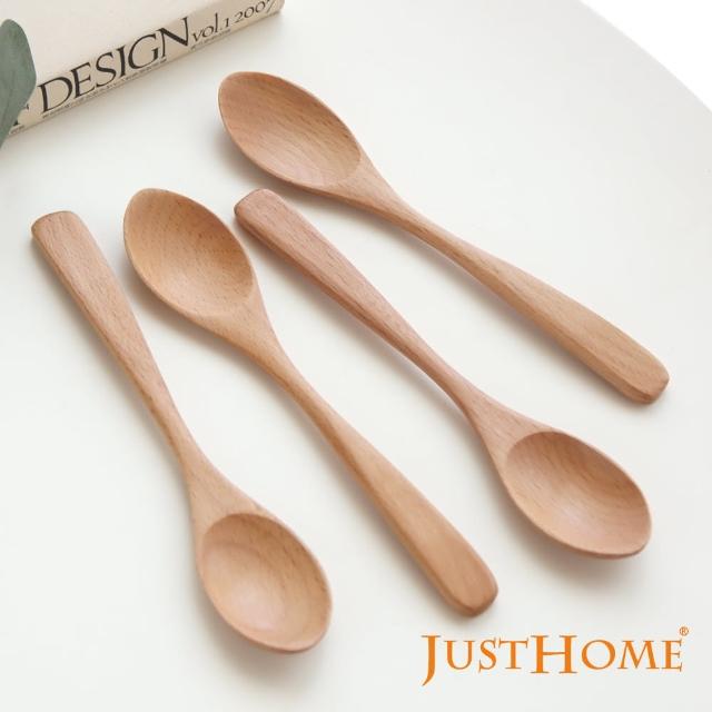 【Just Home】自然原木感櫸木餐匙4件組(自然簡約鄉村風/露營餐具)