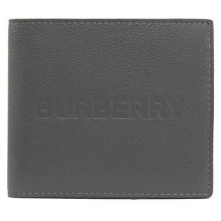 【BURBERRY 巴寶莉】經典品牌烙印LOGO小牛皮雙層8卡短夾(鐵灰)