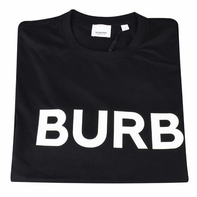【BURBERRY 巴寶莉】BURBERRY HORSEFERRY字母LOGO印花設計棉質寬鬆短袖T恤(男裝/黑x白字)
