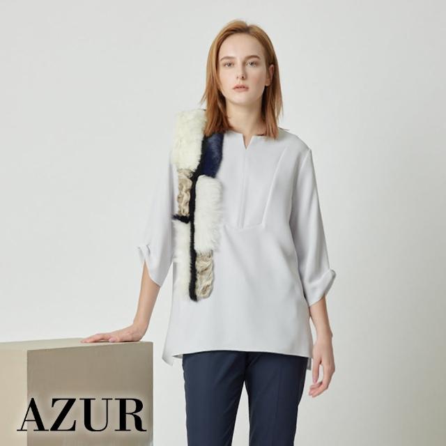【AZUR】小尖領寬鬆抓褶袖雪紡上衣-2色