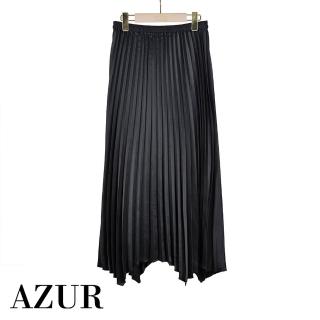 【AZUR】微光澤感下擺不規則百褶垂墜長裙-2色