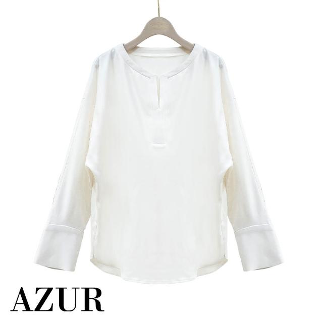 【AZUR】優雅素色造型領雪紡上衣-2色
