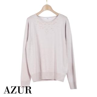 【AZUR】滿星珍珠領邊羊毛針織上衣-3色