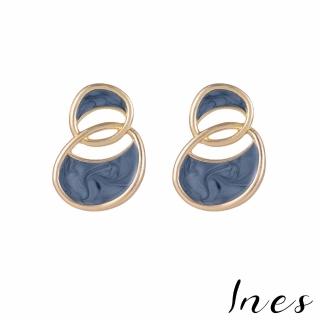 【INES】韓國設計S925銀針幾何圈圈滴釉造型耳環(S925銀針耳環 圈圈耳環 滴釉耳環)