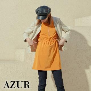 【AZUR】長版圓環拉鍊抽繩上衣