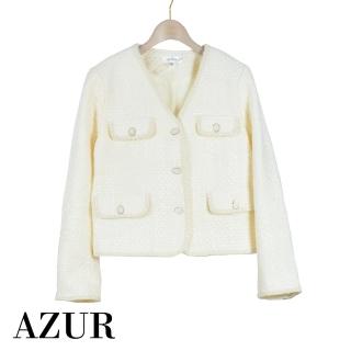【AZUR】小香風氣質羊毛滾邊短版外套
