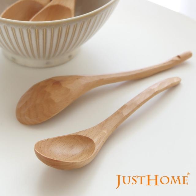 【Just Home】自然原木感櫸木彎勺/湯匙5件組20.5cm(自然簡約鄉村風/露營餐具)