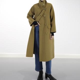 【巴黎精品】毛呢大衣羊毛外套(雙排扣立領寬鬆長版女外套3色p1aq56)