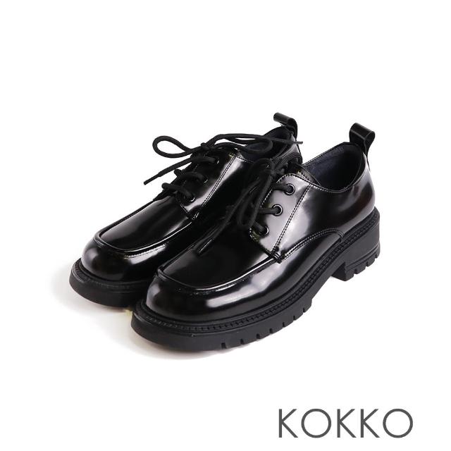 【KOKKO 集團】高級全真皮綁帶厚底輕量牛津鞋(黑色)