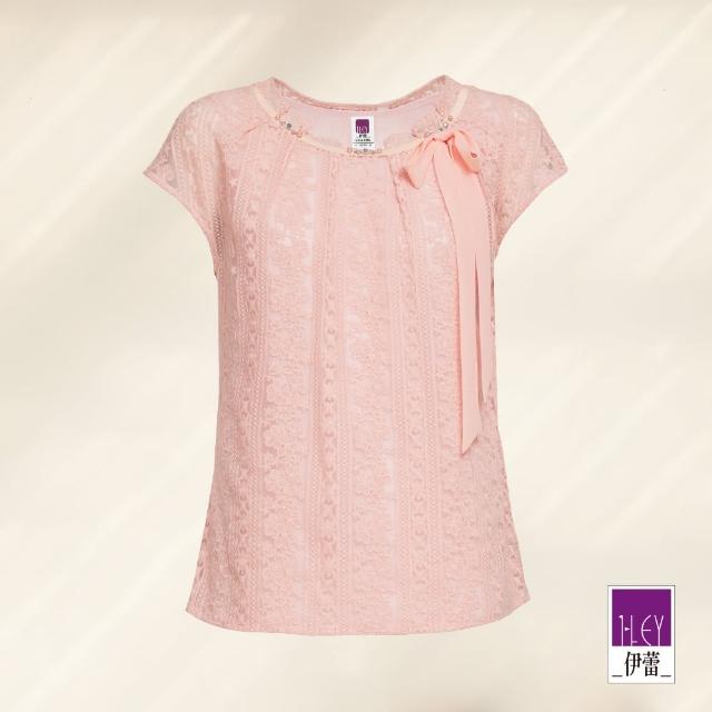 【ILEY 伊蕾】高級精緻刺繡花卉綁帶連袖上衣(粉色；M-XL；1222011840)