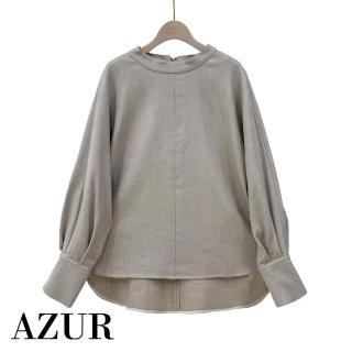 【AZUR】無印立領袖口打褶羊毛上衣-2色