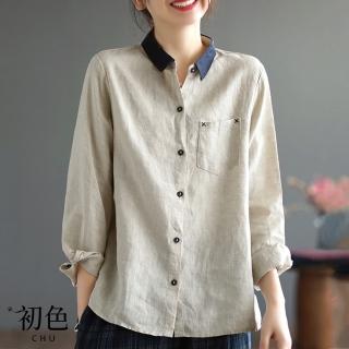 【初色】復古文藝寬鬆顯瘦棉質襯衫上衣女上衣-共4色-63620(M-2XL可選)