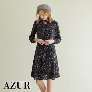 【AZUR】Chic綁帶點點印花短洋裝