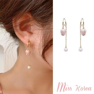 【MISS KOREA】韓國設計浪漫鬱金香珍珠流蘇造型耳環(鬱金香耳環 珍珠耳環 流蘇耳環)