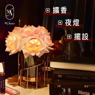 【愛莯】6朵玫瑰花LED夜燈螺旋玻璃花瓶系列(香氛夜燈)