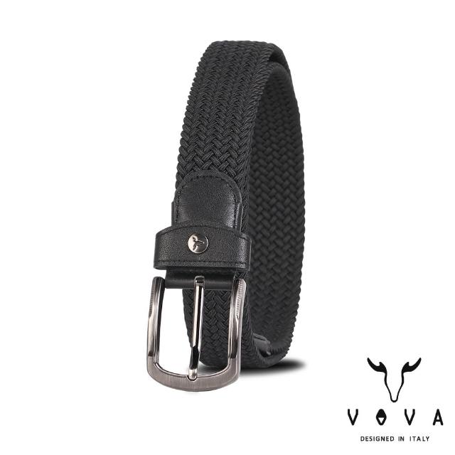 【VOVA】台灣總代理 休閒型男牛皮編織穿針皮帶-黑色(VA011-001)