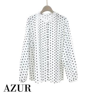 【AZUR】蕾絲滾邊領圓點雪紡上衣
