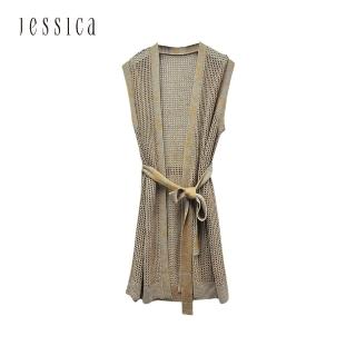 【JESSICA】時尚百搭網眼鏤空長款針織背心223490