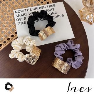 【INES】緞面髮圈/韓國設計氣質優雅金屬緞面造型大腸圈 髮圈(3色任選)