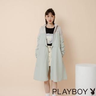 【PLAYBOY】腰抽繩拉鍊長版風衣(粉綠色)