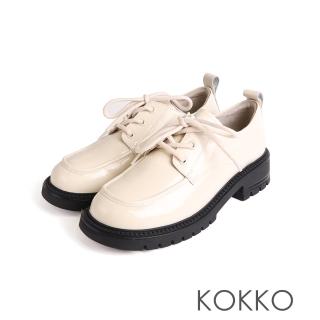 【KOKKO 集團】高級全真皮綁帶厚底輕量牛津鞋(米色)