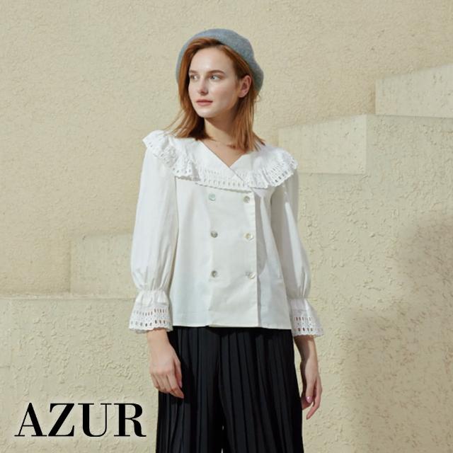 【AZUR】ROSSA  大領蕾絲雙排釦棉質上衣