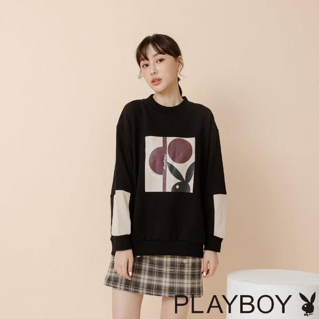 【PLAYBOY】幾何印花上衣(黑色)