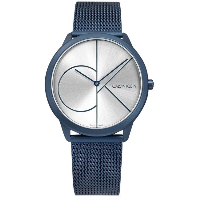 【Calvin Klein 凱文克萊】經典大LOGO 超薄 米蘭編織不鏽鋼手錶 銀x鍍藍 40mm(K3M51T56)