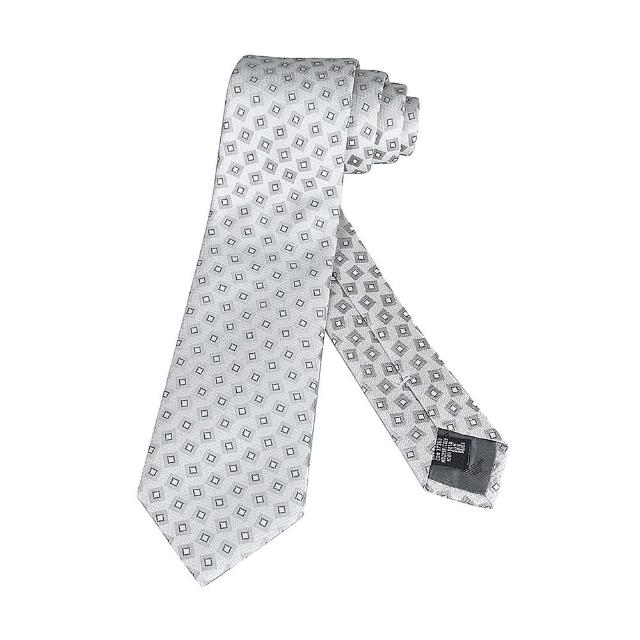 【EMPORIO ARMANI】EMPORIO ARMANI灰黑色小方格設計真絲領帶(珍珠灰)