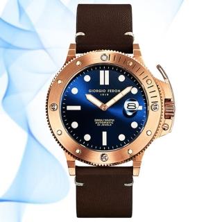 【GIORGIO FEDON 1919】Aquamarine 喬治菲登200米機械錶-藍咖 皮錶帶45mm(GFCL005)