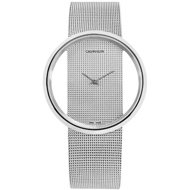 【Calvin Klein 凱文克萊】簡約時尚 瑞士機芯 鏤空設計 米蘭編織不鏽鋼手錶 銀色 42mm(K9423T27)