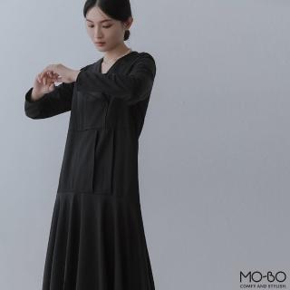 【MO-BO】知性優雅翻領剪接洋裝(洋裝)