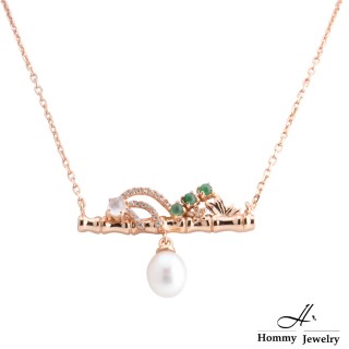 【幸福珠寶】對稱的愛戀 ｜ 雙主石天然3彩冰種翡翠 珍珠項鍊