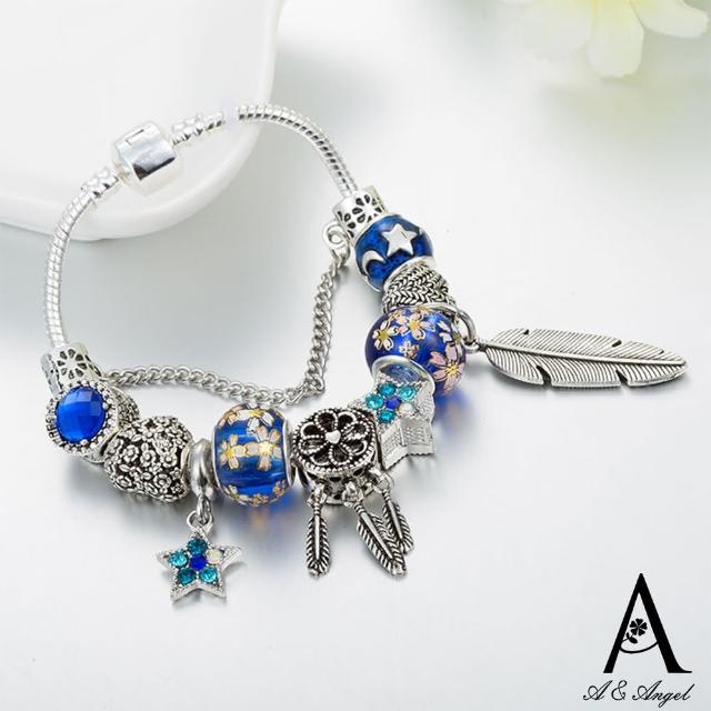 【ANGEL】蟠龍靛藍羽毛DIY串珠水晶手鍊(藍色尺寸可選)